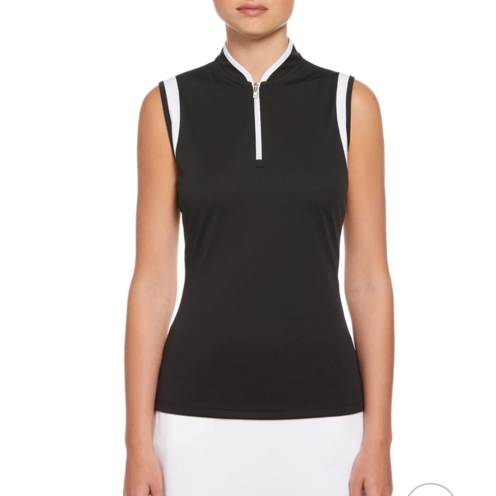 Callaway Black White Mandarin Collar Golf Polo Shirt Tank Top Size Medium